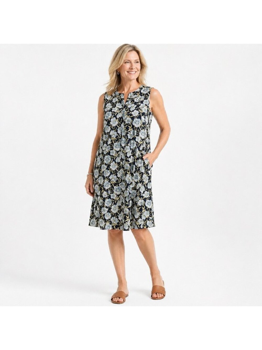 J JILL LOVE LINEN DRESS sundress floral LP petite sleeveless pockets casual